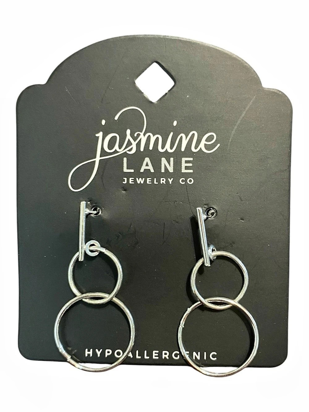 Jasmine Lane Jewelry Co. Silver Double Circle Drop Earrings. Silver Double Hoop
